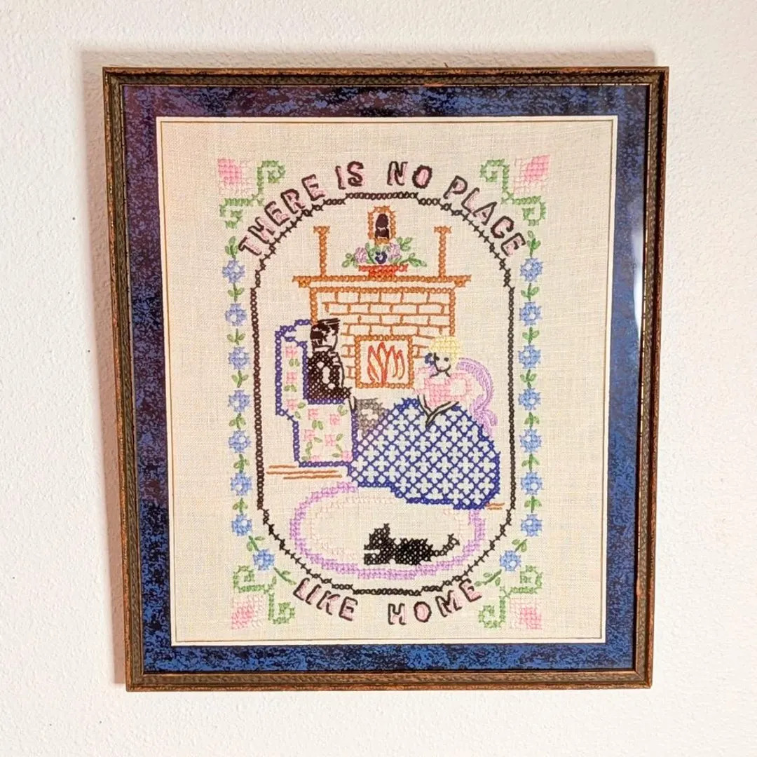 Vintage Cross Stitch Framed Cottagecore Wall Art for Living Room - Etsy | Etsy (US)
