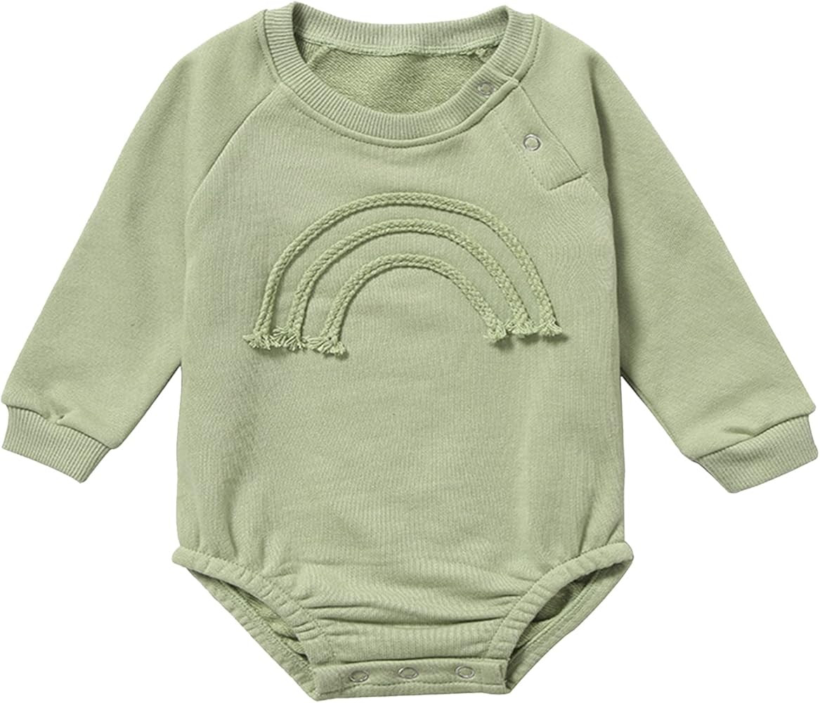 Baby Girl Boy Crewneck Sweatshirt Romper, Long Sleeve Rainbow Pullover Sweater Top Warm Fall Winter  | Amazon (US)