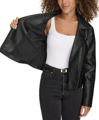 Women's Faux-Leather Asymmetric-Zip Moto Jacket | Macy's