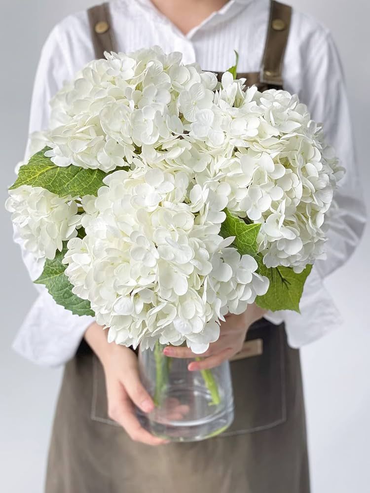 YalzoneMet 3PCS White Hydrangea Artificial Flowers,21inchs Real Touch Faux Hydrangea Flowers for ... | Amazon (US)