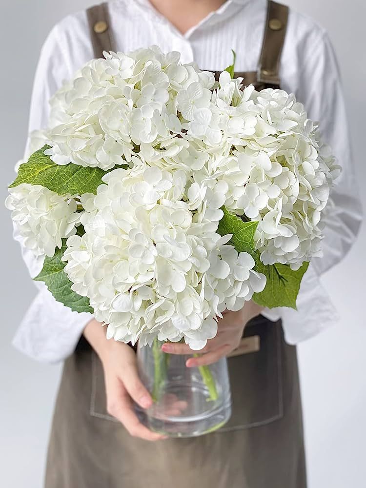 YalzoneMet 3PCS White Hydrangea Artificial Flowers,21inchs Real Touch Faux Hydrangea Flowers for ... | Amazon (US)