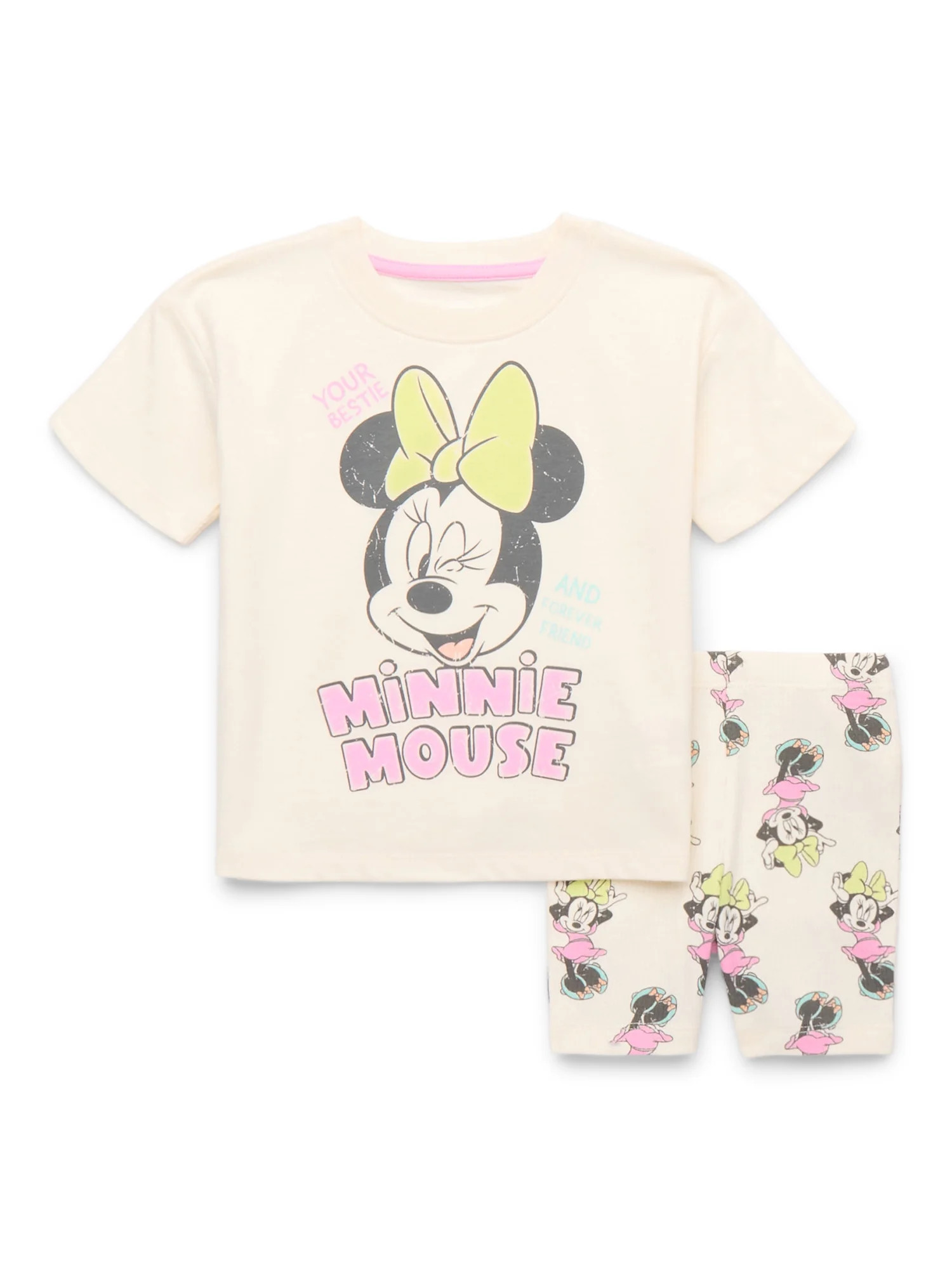 Minnie Mouse Toddler Girl Graphic Tee and Bike Shorts Set, 2-Piece, Sizes 12M-5T | Walmart (US)