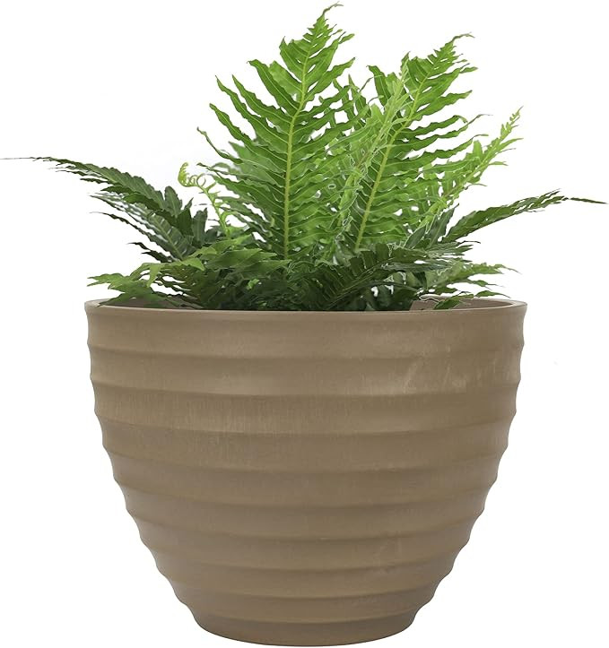 Flower Pot Outdoor Indoor Planter - 10.2 Inch Fluted Plant Pot Garden Planter, Taupe | Amazon (US)