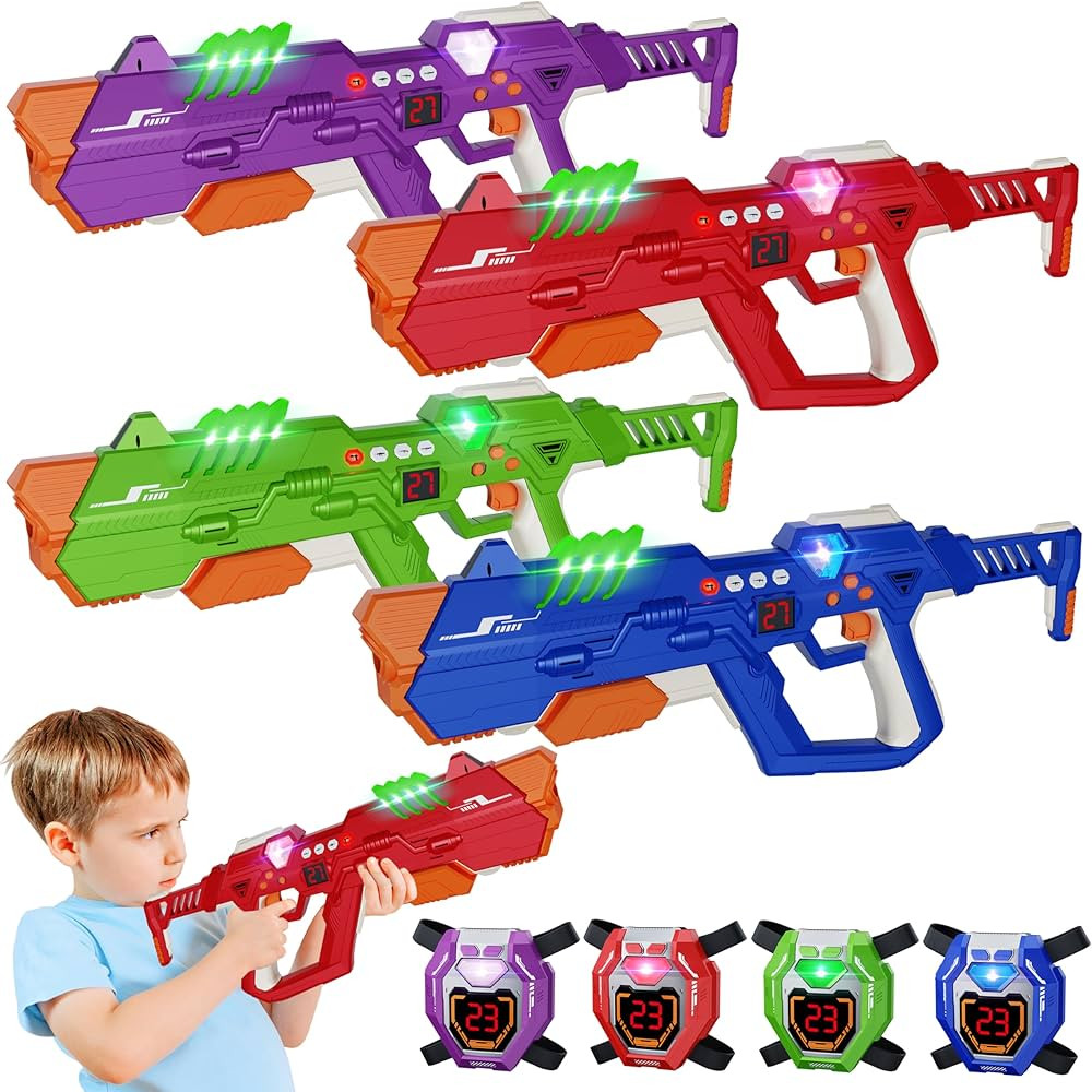 Laser Tag Guns Set of 4 & Vests, 4 Player Digital LED Display, Infrared Multi-Function Toy Gun, A... | Amazon (US)
