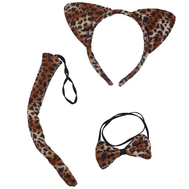 Lux Accessories Halloween Cat Kitty Costume Leopard Fabric Ears Bow Tie Tail - Walmart.com | Walmart (US)
