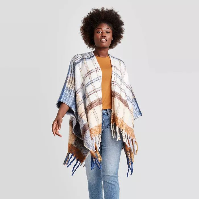 Women's Plus Plaid Ruana Kimono Jacket - Universal Thread™ Cream | Target