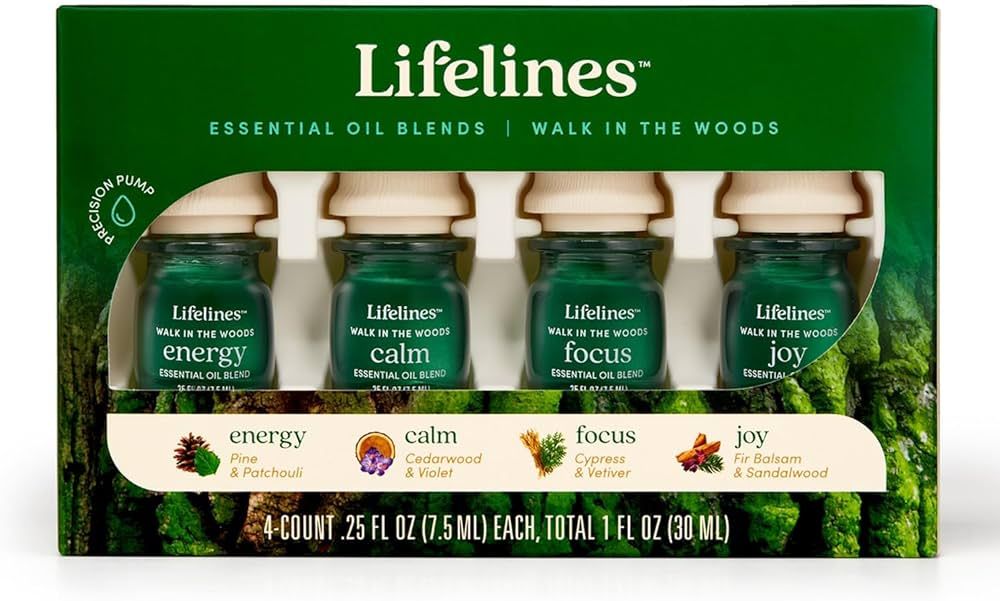 Lifelines "Walk in The Woods" Essential Oil Blend 4-Pack, Pine & Patchouli Oils for Diffuser, 100... | Amazon (US)