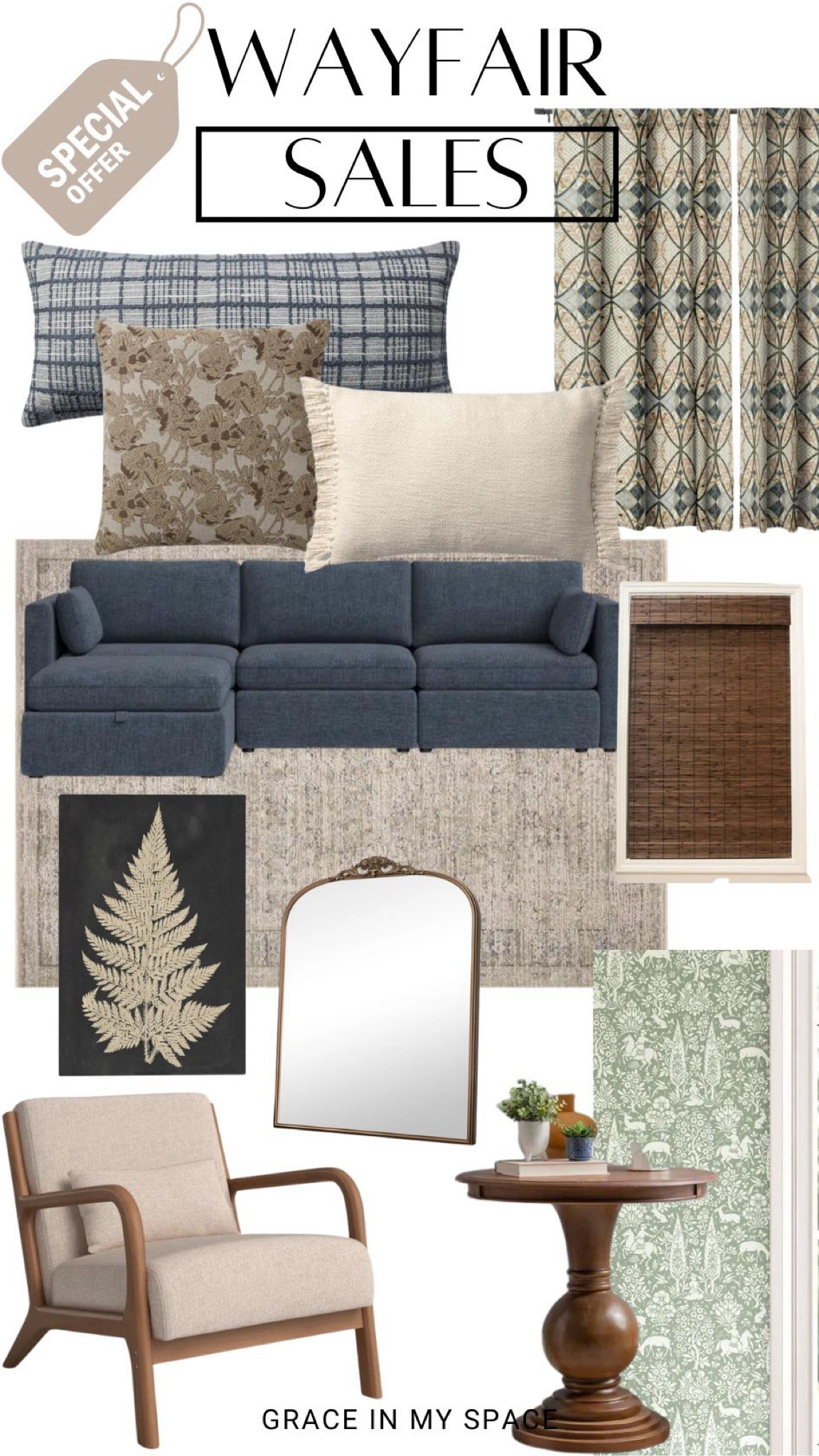 Wayfair is on sale for 3 more days! This green and blue color palette is perfect for a living room. This sectional sofa is such a good price. And you can decorate the entire room with this living room mood board  

#LTKFindsUnder50 #LTKHome #LTKFindsUnder100