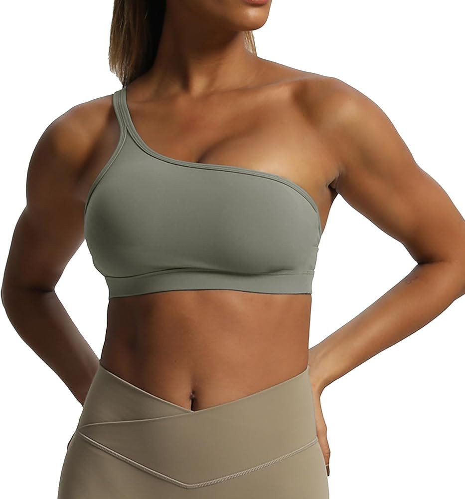 Aoxjox Women's Workout Sports Bras One Shoulder Astoria Asymmetrical Bra Fitness Training Gym Yog... | Amazon (US)