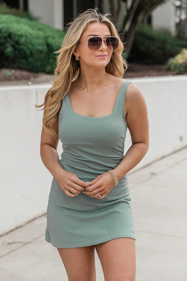 On The Rise Sage Open Back Active Dress | Pink Lily