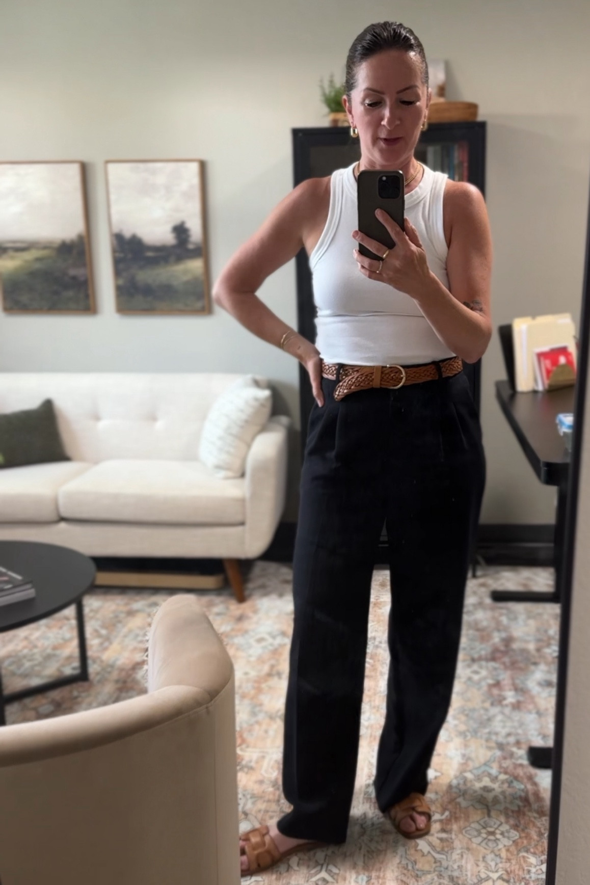 Black trousers work in this transitional weather simply by pairing them with spring/summer pieces like a white tank and cognac accessories. These Effortless Pants are my fav. I have them in multiple colors and wear them all year round. ☺️

#LTKOver40 #LTKSeasonal #LTKStyleTip