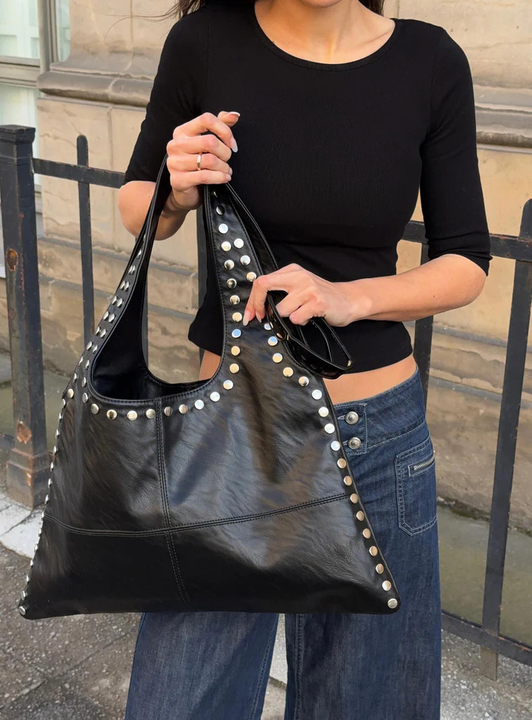 Tell The Truth Studded Bag Black / Silver | Princess Polly US