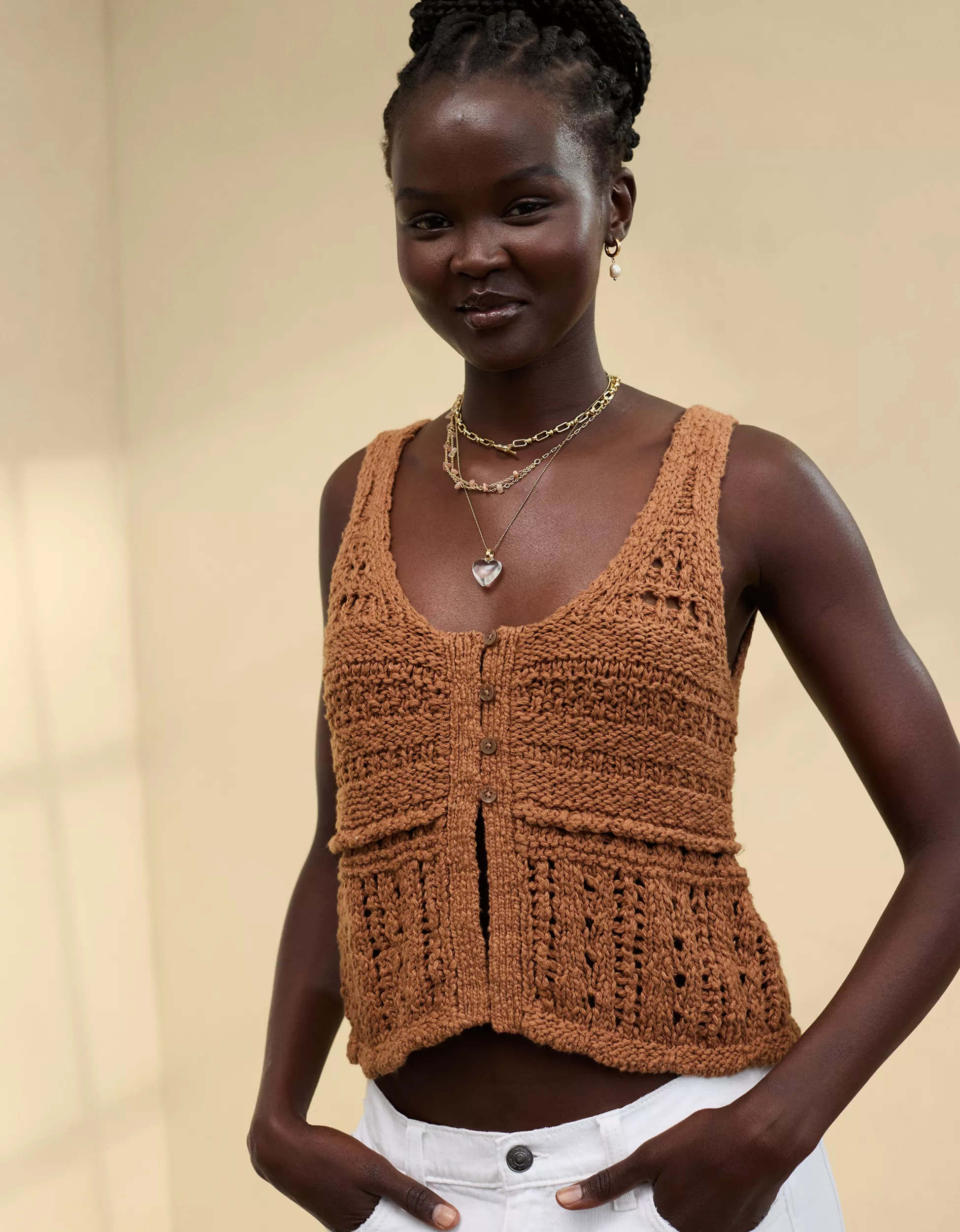 Aerie Crochet Sweater Vest Top | Aerie