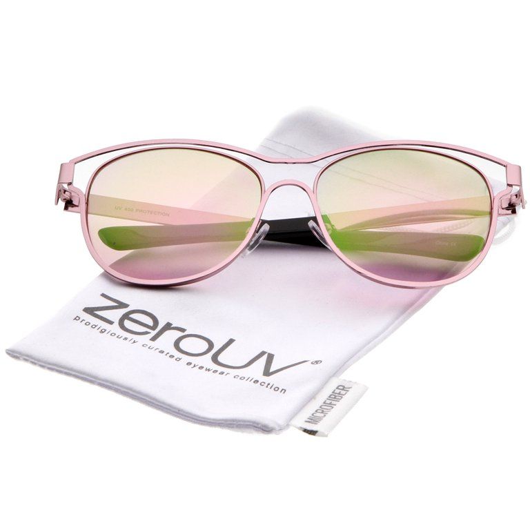 zeroUV Unisex Modern Open Metal Frame Colored Mirror Lens Horn Rimmed Sunglasses 56mm (Pink / Pin... | Walmart (US)