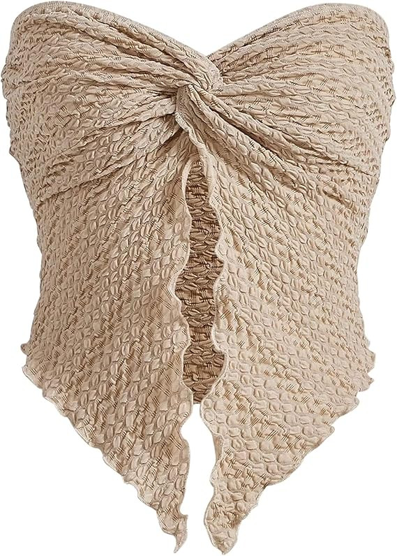 Ythomm Womens Sexy Twist Knot Tube Tops Y2k Strapless Sleeveless Texture Lettuce Trim Slit Hem Ba... | Amazon (US)