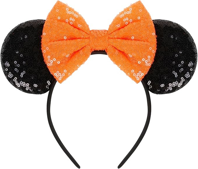 WOVOWOVO Halloween Mouse Ears Headbands for Women Orange Bow Mouse ear Headband Sequin Hairbands ... | Amazon (US)