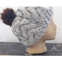 Pom Pom Hat, Slouch Hat, Faus Fur Pom Pom Beanie, Womens Hat, Knit Pom Pom Beanie, Faux Fur Pom Pom, Grey Hat, Chunky slouch Beanie | Etsy (US)