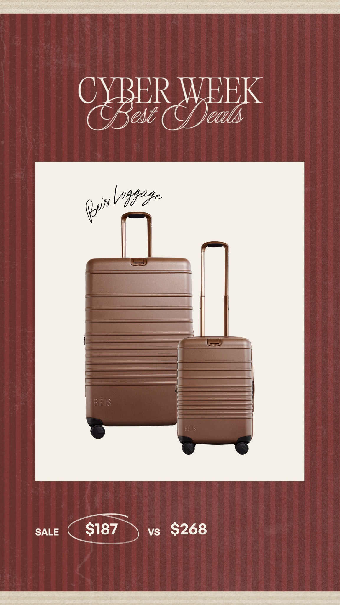 My luggage on sale!!! 🤎 I’ve been using beis for years 

#LTKCyberWeek #LTKTravel #LTKSaleAlert