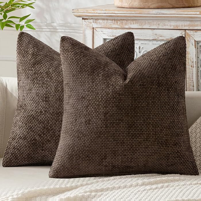 MIULEE Decorative Dark Brown Euro Sham Pillow Covers 24x24 Inch 2 Pack | Amazon (US)