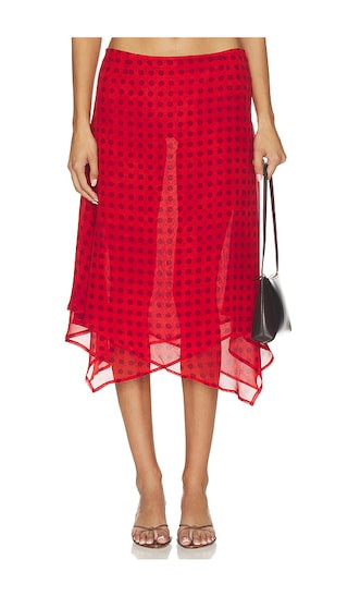 MORE TO COME Landry Midi Skirt in Red Dot | REVOLVE | Revolve Clothing (Global)