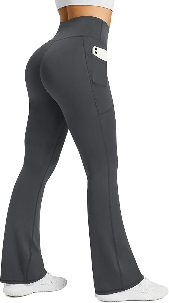 Womens Flared Yoga Pants with Pockets, High Waisted Flare Leggings Bell Bottom Bootcut Yoga Dress... | Amazon (US)