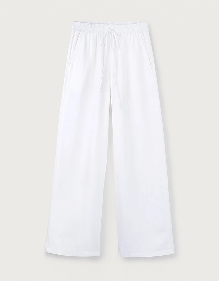 Rib Trim Linen Straight Leg Trousers | The White Company (UK)