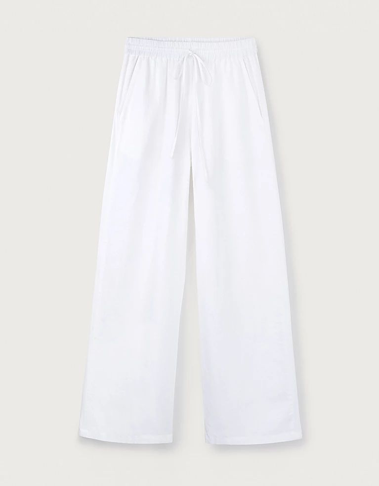 Rib Trim Linen Straight Leg Trousers | The White Company (UK)