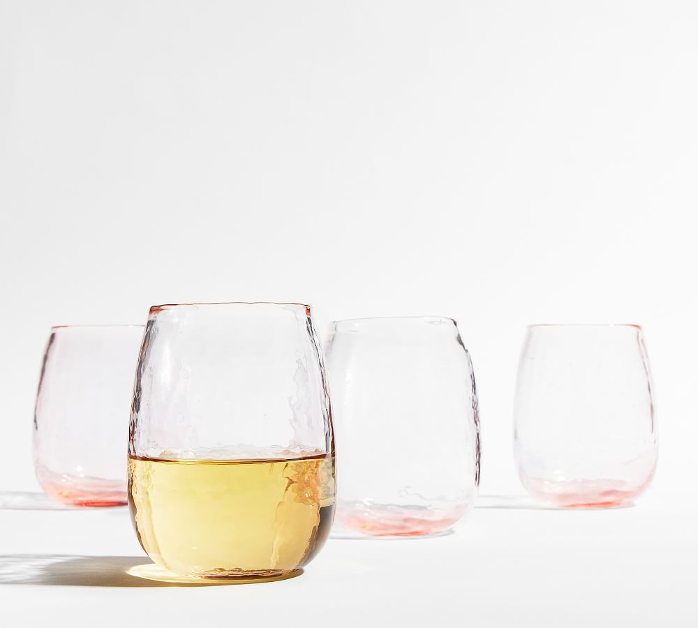 Handmade Hammered Stemless Wine Glasses | Pottery Barn (US)
