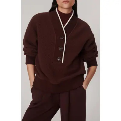Varley Brenna Button Neck Fleece Sweatshirt in Mahogany at Nordstrom, Size X-Large | Nordstrom