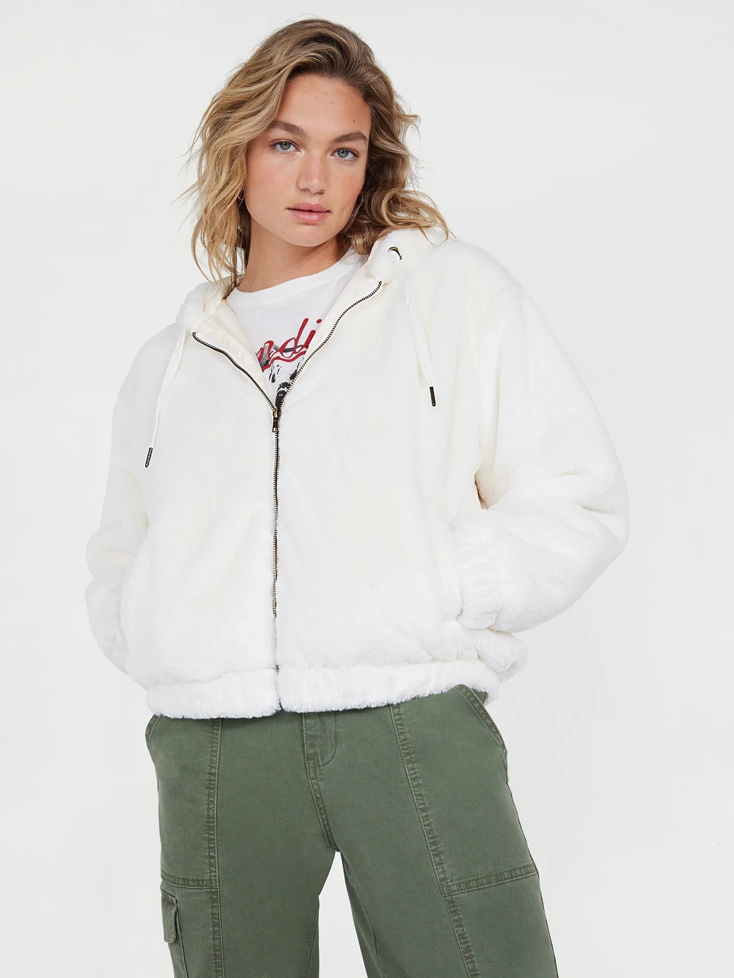 Time and Tru Women's Faux Fur Zip Up Hoodie, Sizes XS-3X | Walmart (US)