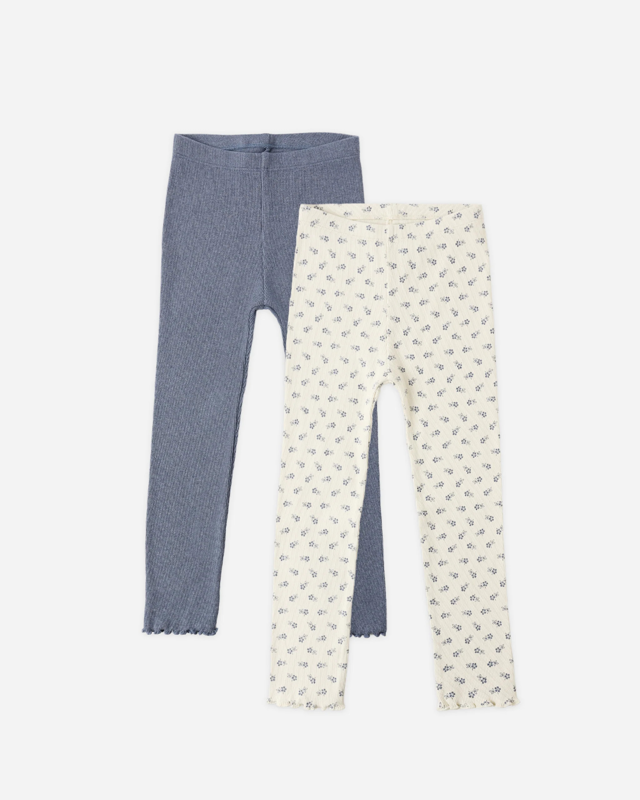Ribbed Legging Set Natural Blue Ditsy, Heathered Marine | Rylee + Cru