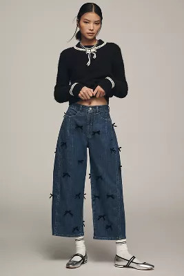 The Kenna Mid-Rise Heritage Barrel Jeans by Pilcro: Bow Edition | Anthropologie (US)