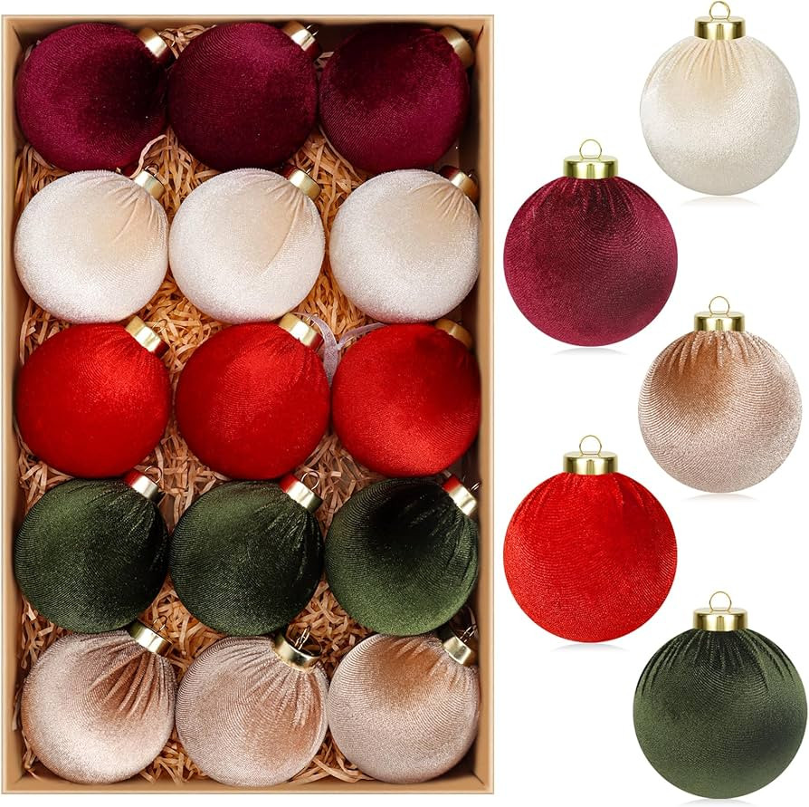 15 Pcs Velvet Christmas Ornaments Ball, 3.15" Christmas Tree Decorations Set, Shatterproof Hangin... | Amazon (US)