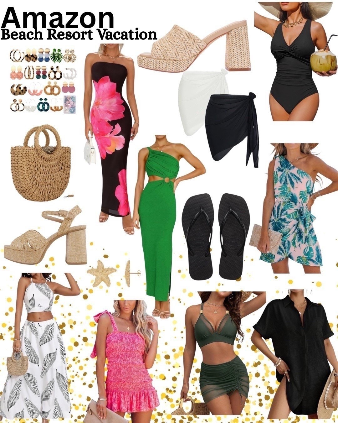 Beach resort outfit. Beach vacation style. Sandals. Beach coverup. Rattan bag. Straw. Beach party. Tropical vacation. Swimwear. Women's bathing suit. Amazon fashion

#LTKTravel #LTKSwim #LTKSeasonal