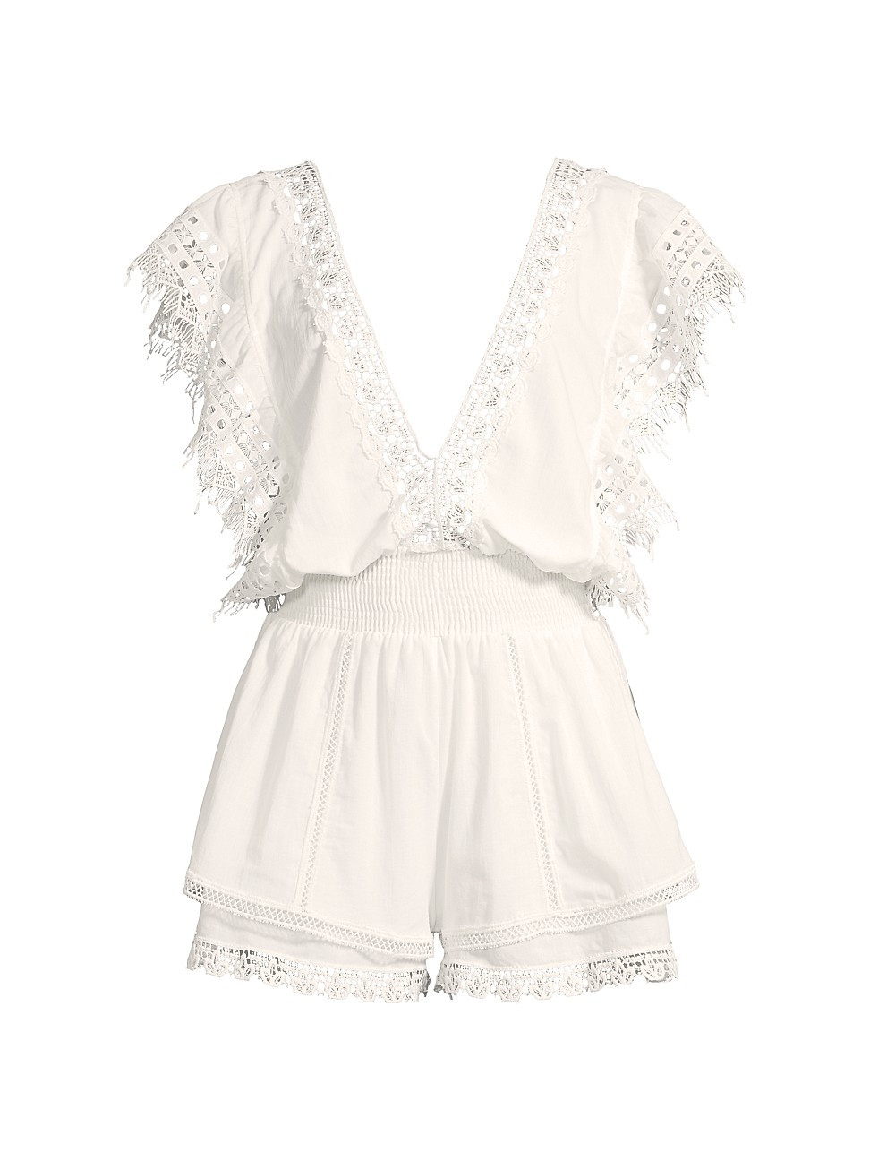 Women's Raja Lace-Trimmed Romper - White - Size XS | Saks Fifth Avenue