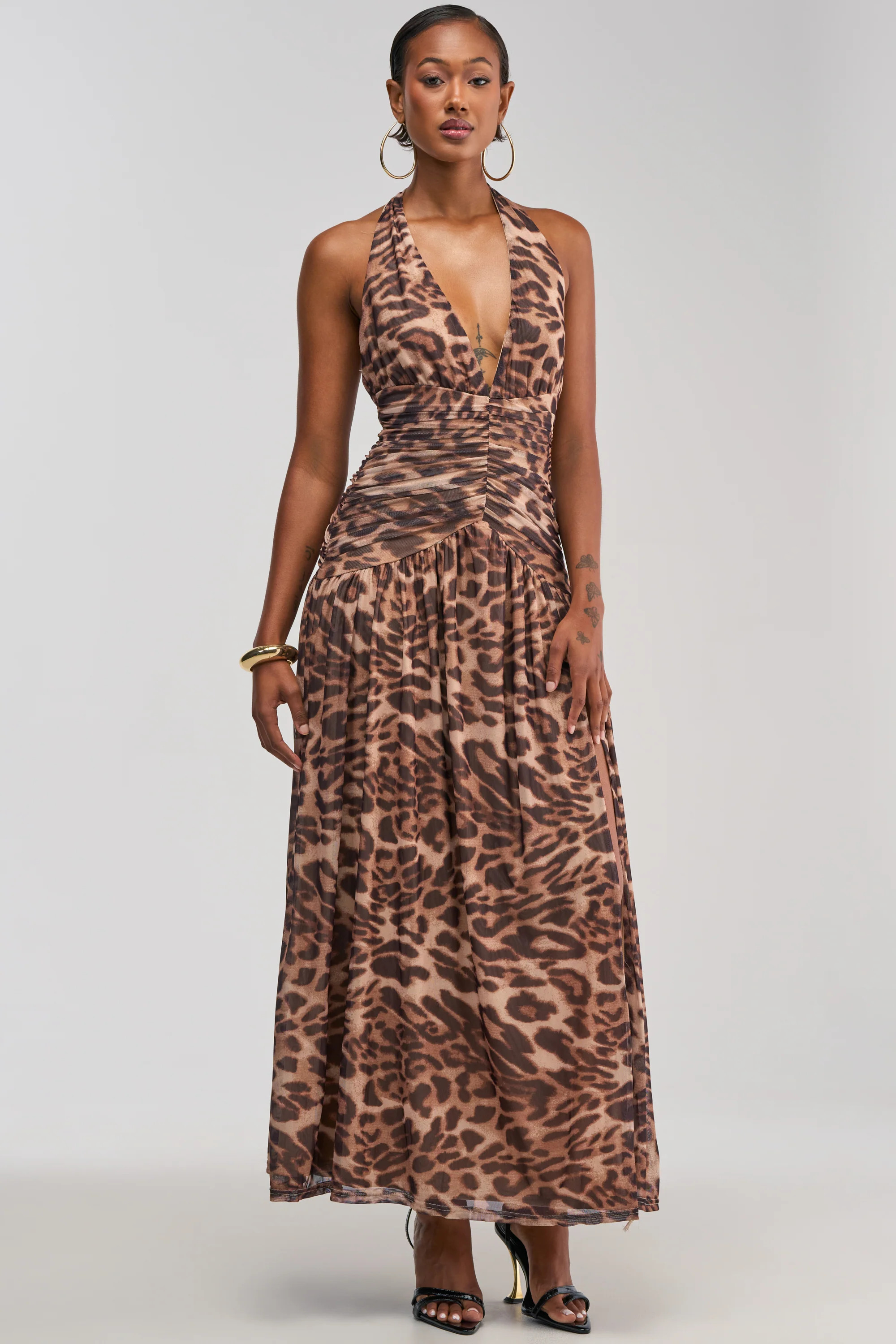 Animal Print Mesh Maxi Dress, Halter Gown | AKIRA | AKIRA