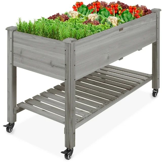 Best Choice Products Raised Garden Bed 48x24x32in Wood Mobile Elevated Planter w/ Wheel Locks, Sh... | Walmart (US)