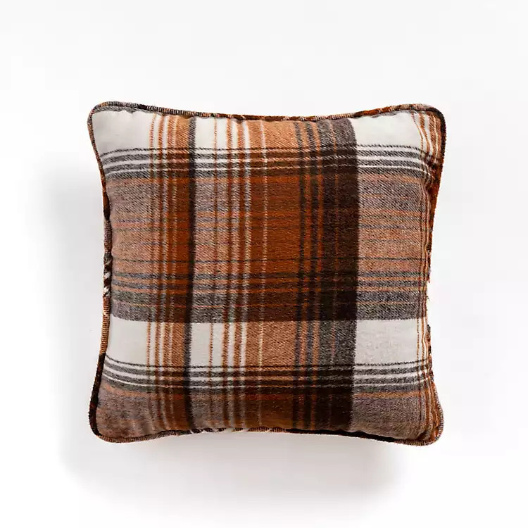 Mini Orange and Brown Flannel Plaid Pillow | Kirkland's Home