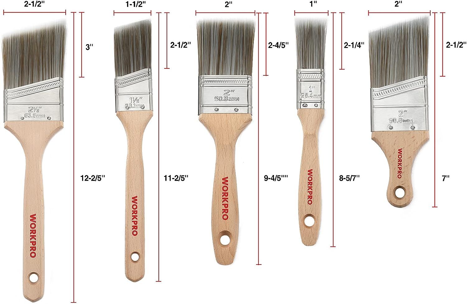 WORKPRO Paint Brushes Set, 5-Piece Professional Flat and Angle Sash Paint Brush with Wood Handle ... | Amazon (US)