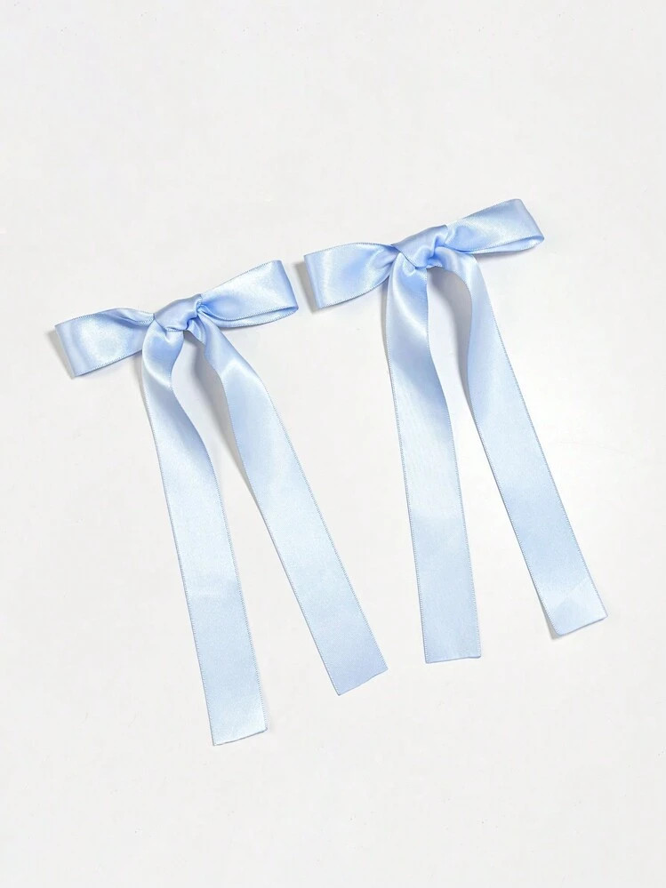 2pcs/Set Ladies' Solid Color Satin Simple Style Bow Hair Clips, Suitable For Daily Wear And Trave... | SHEIN