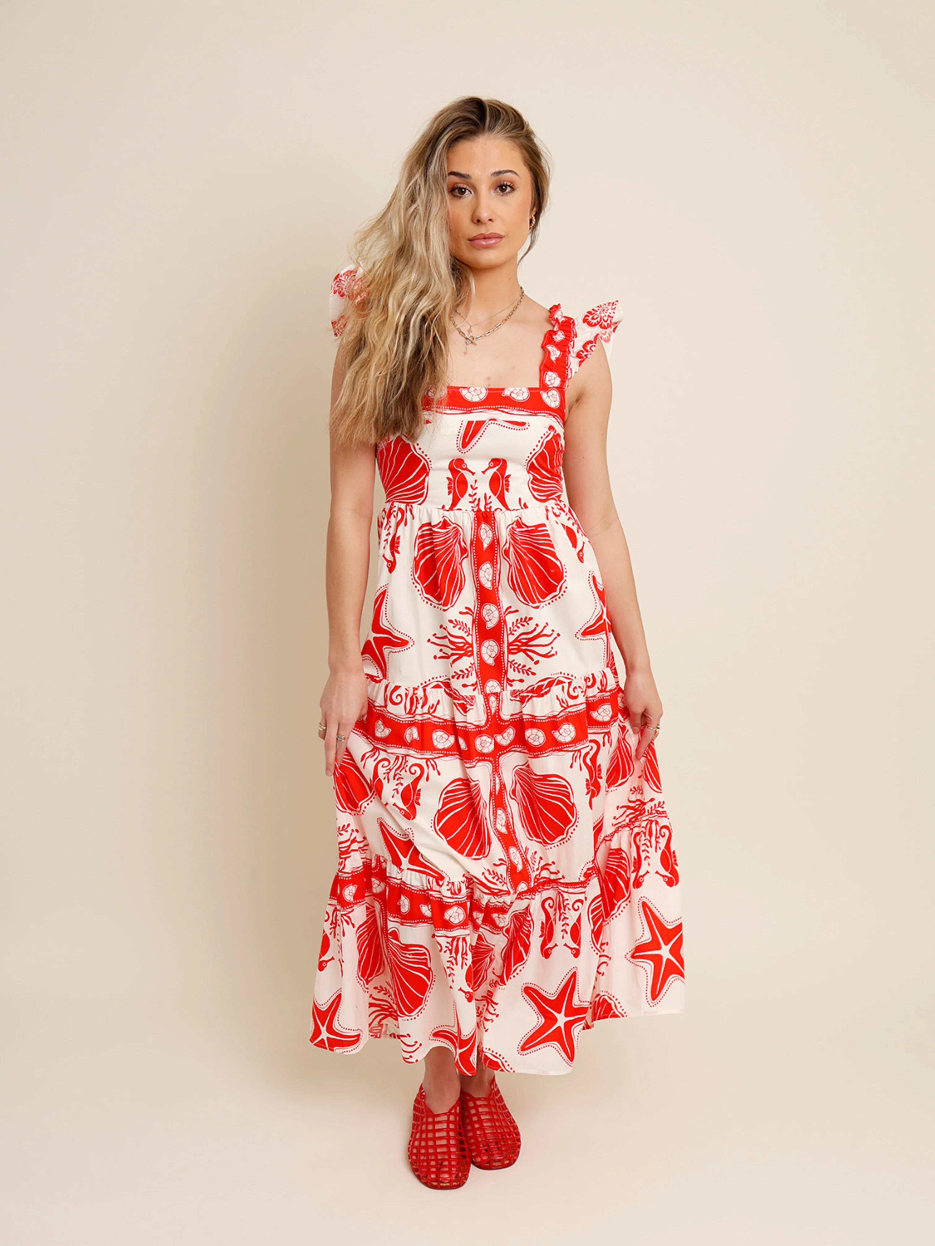 THE HIP EAGLE BOUTIQUE | ISLA RUFFLE SLEEVE TIERED MIDI DRESS | The Hip Eagle