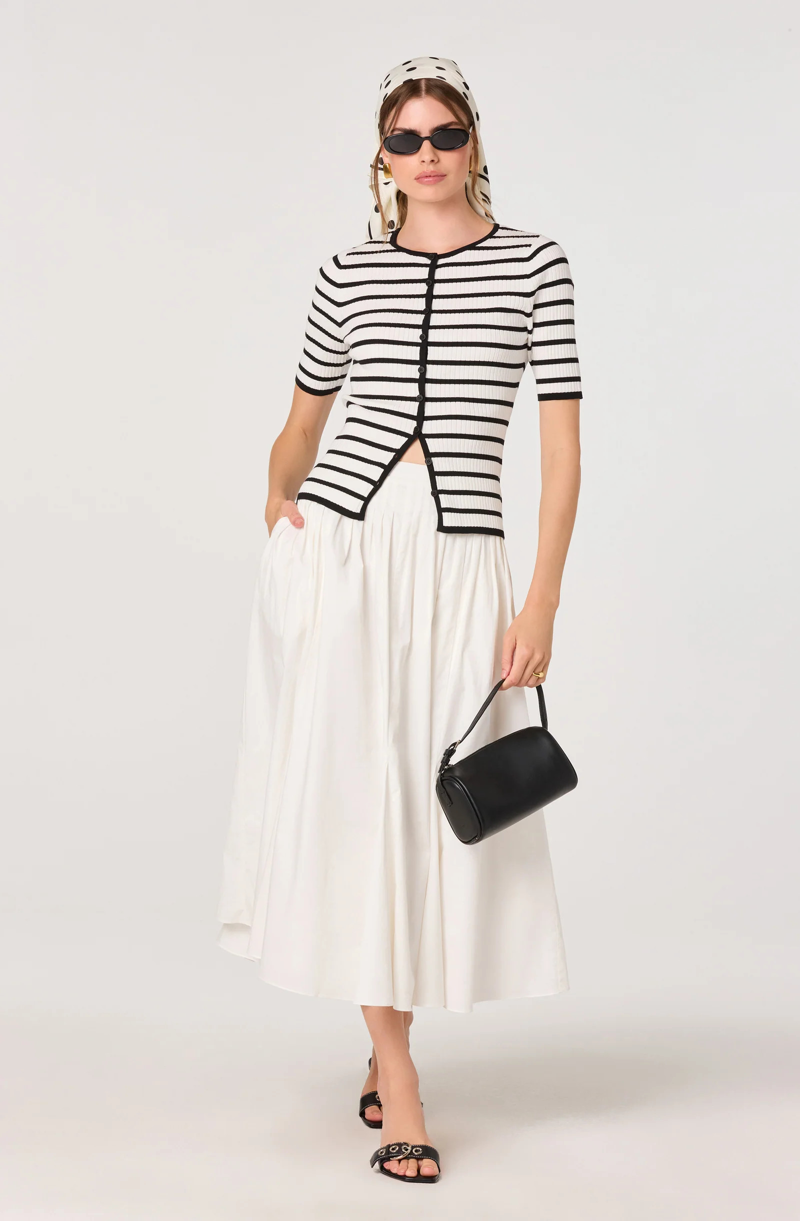 Sidra Cotton Knife Pleat Godet Midi Skirt - White / XS | ASTR The Label (US)