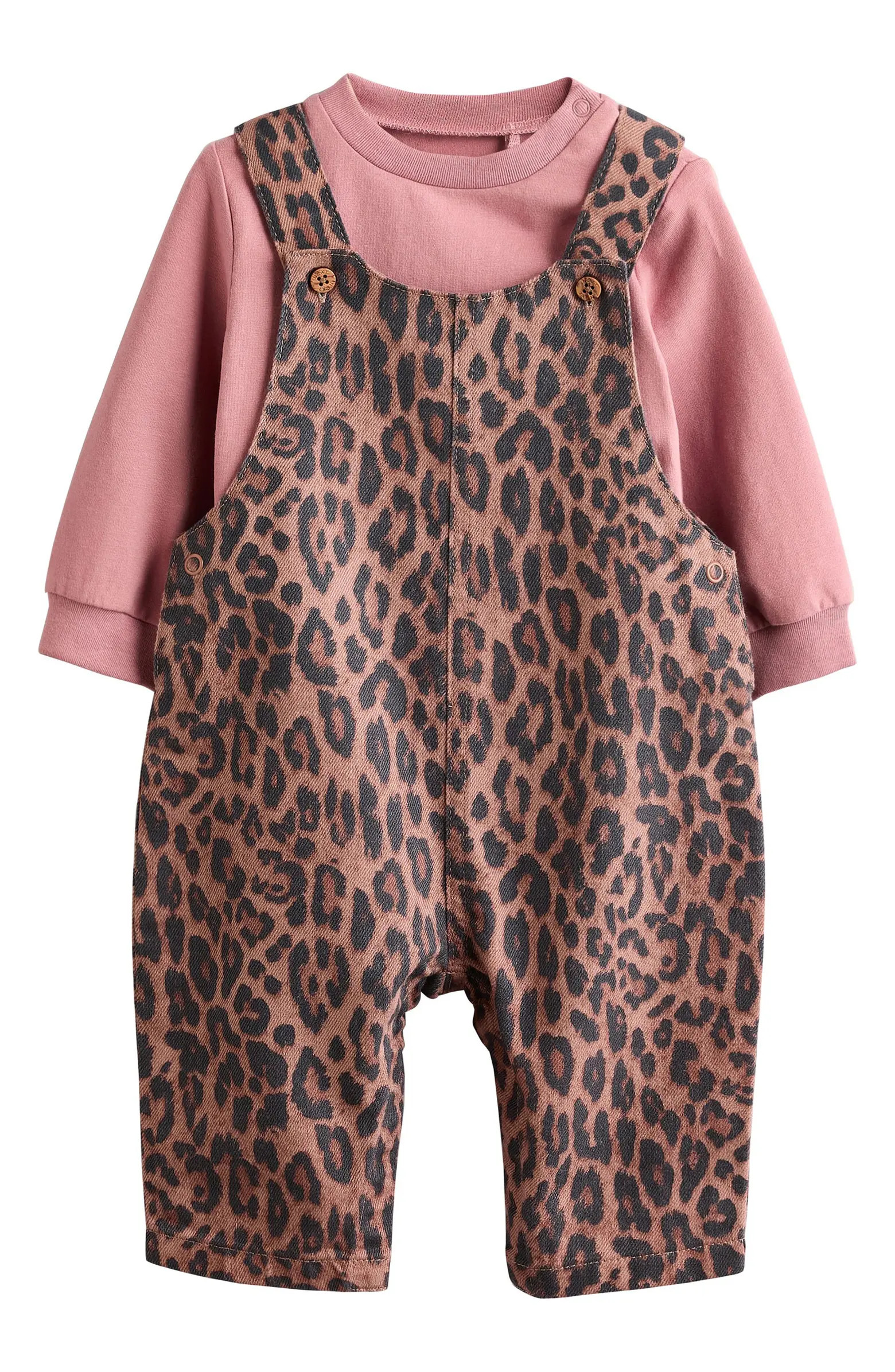 Long Sleeve Bodysuit & Leopard Print Overalls Set | Nordstrom