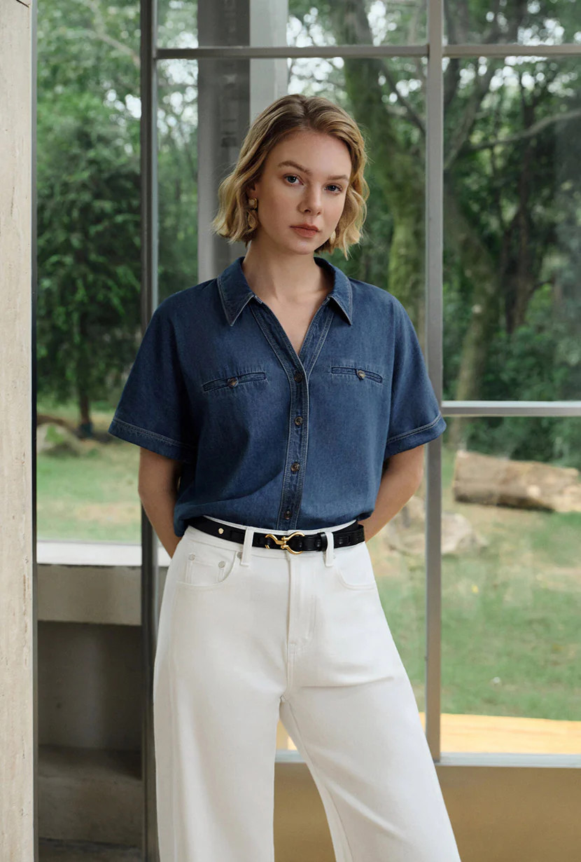 Eris Cotton Shirt - Denim Blue | Petite Studio NYC