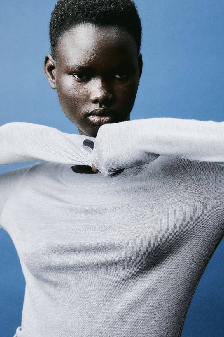 Fitted Wool Top - Gray - Ladies | H&M US | H&M (US + CA)