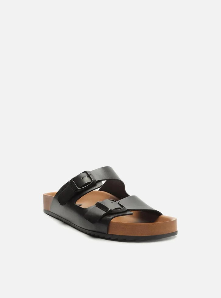 Sandália Papete Flatform Preta Arezzo Couro Fivelas | ZZ Mall (BR)