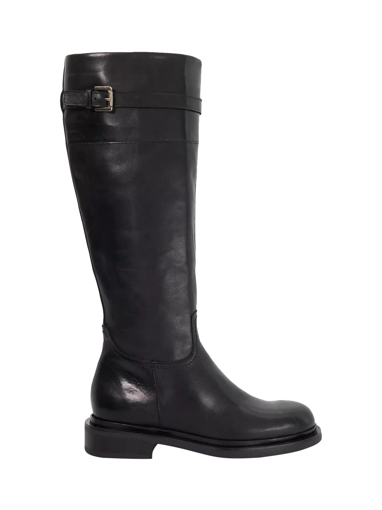 Dune London Tallas Leather Buckle Strap Trim Knee Boots, Black | John Lewis (UK)