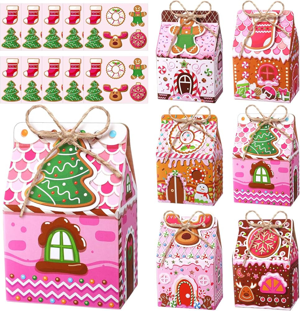 Blulu 60 Set Small Christmas Cookie Boxes with Tags Gingerbread House Gift Box with String Kraft ... | Amazon (US)