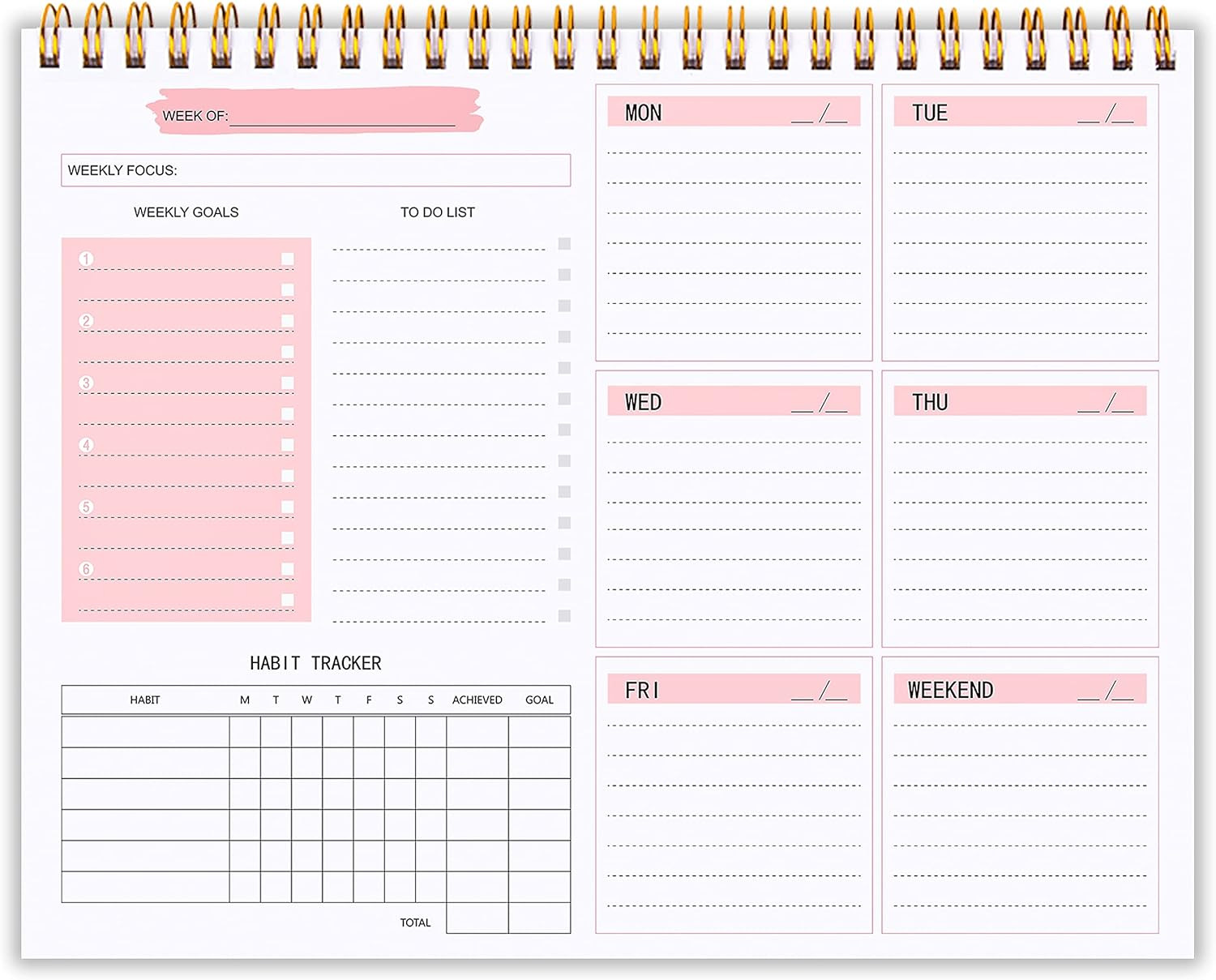 Weekly Planner - Top Spiral Notebook, 52 Undated Weekly Planner with Weekly Goals, To Do List, Ha... | Amazon (US)