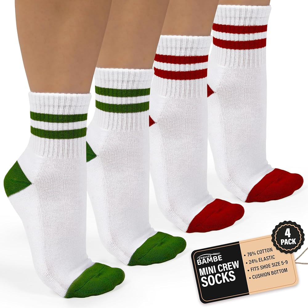Mini Crew Socks for Women 4-Pack Cushioned Bottom Retro Striped Socks - Athletic Women's Short Ca... | Amazon (US)